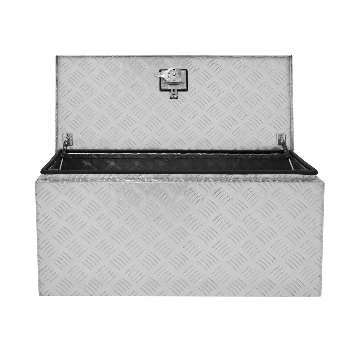 Caisse à outils en aluminium de 102 L, finition en relief, couleur argentée, avec un couvercle à charnières et un verrouillage sécurisé