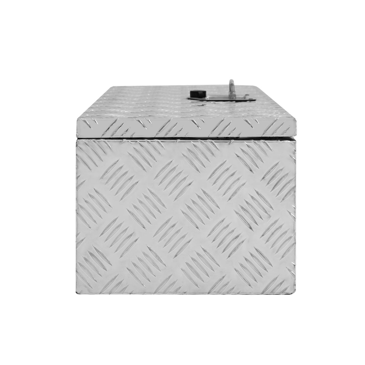 Caisse à outils en aluminium argenté de 60 L avec texture en relief, serrure et design robuste, idéale pour le rangement d'outils