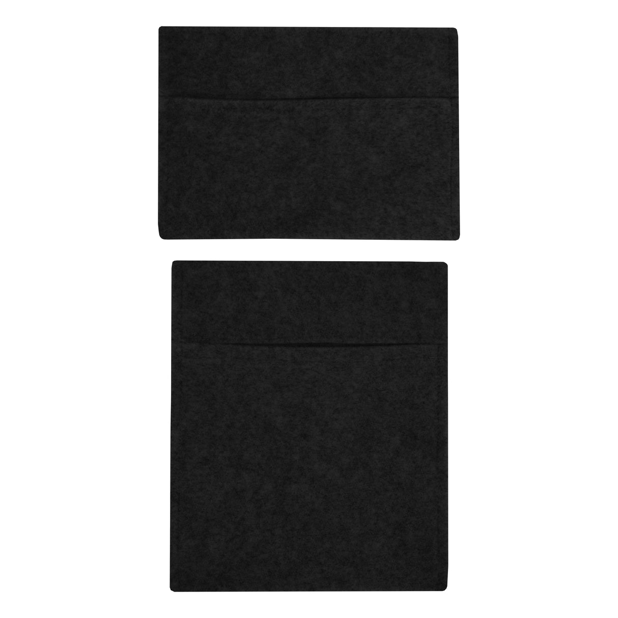 Poches de rangement noires en feutre, avec deux compartiments, texture douce et finition élégante, idéales pour l'organisation