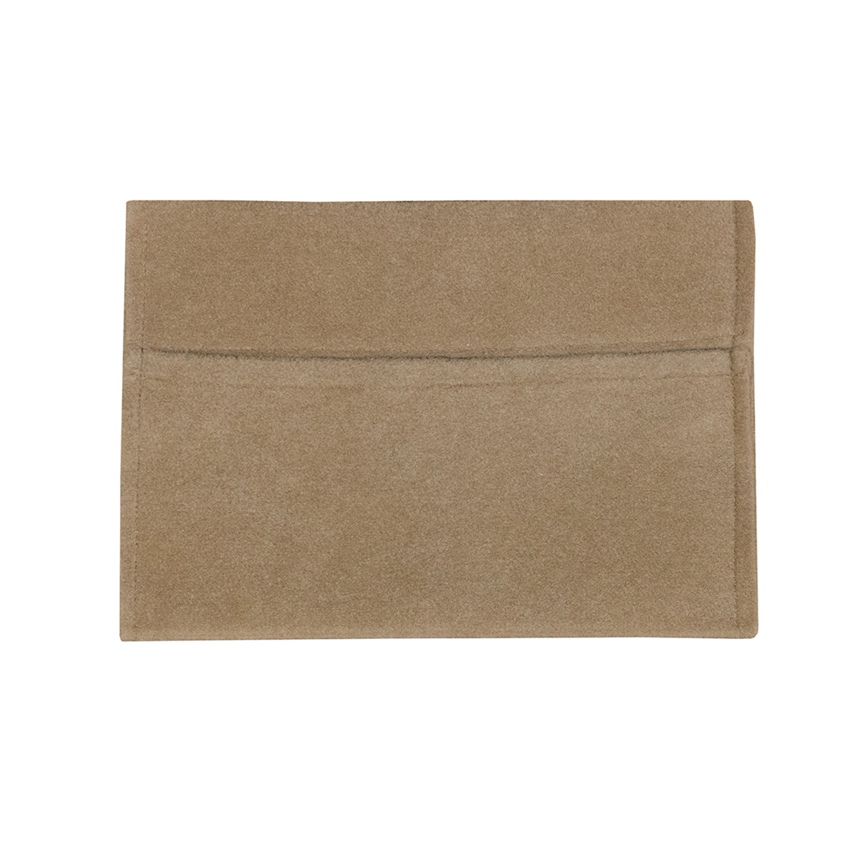 Poche de rangement beige en tissu doux, avec une texture lisse et une finition soignée, idéale pour organiser vos affaires