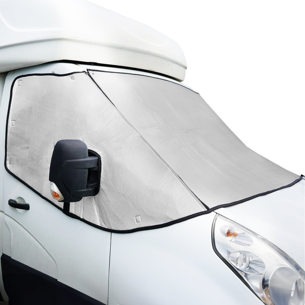 Couverture pare-soleil argentée pour camping-car, s'adaptant parfaitement au pare-brise, offrant protection contre la chaleur et les UV