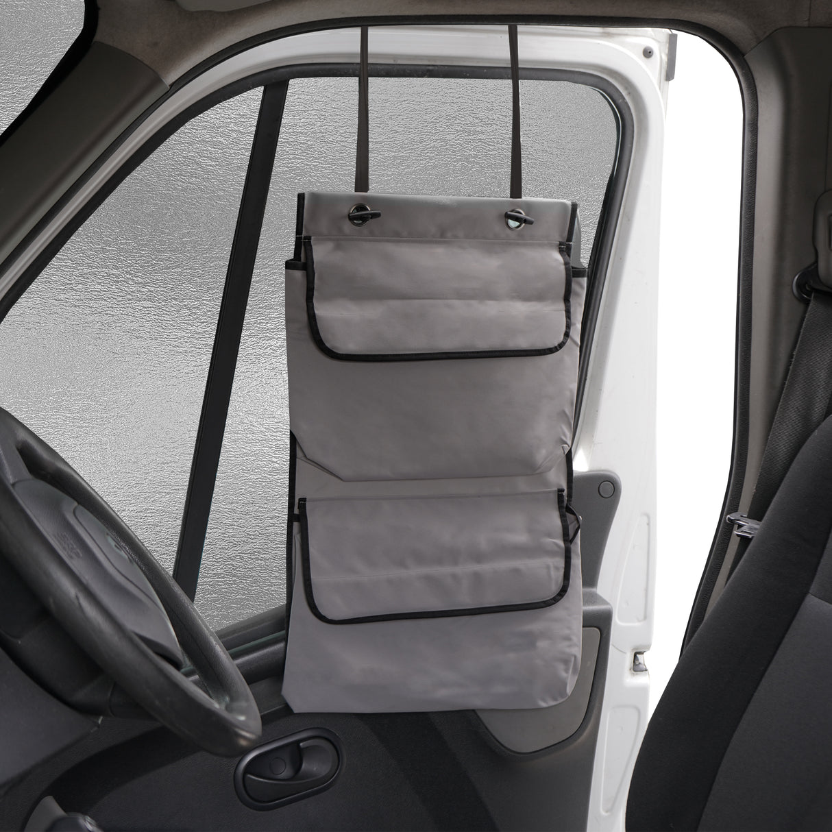 Couverture pare-soleil grise pour camping-car, avec poches pratiques, suspendue à la fenêtre du conducteur, en tissu résistant