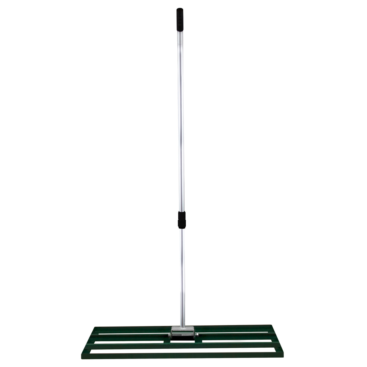 Ensemble scarificateur et niveleur de pelouse de 100 cm, avec une base verte en métal et un long manche en aluminium, idéal pour entretenir votre jardin