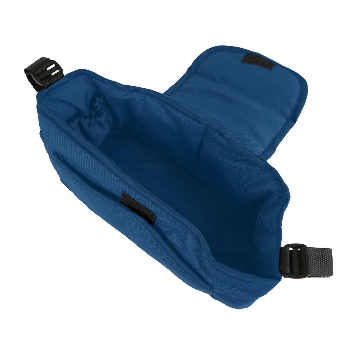 Sac caddy pour poussette d'animal en bleu marine, conçu en tissu résistant, avec une texture douce et une grande ouverture pour un accès facile