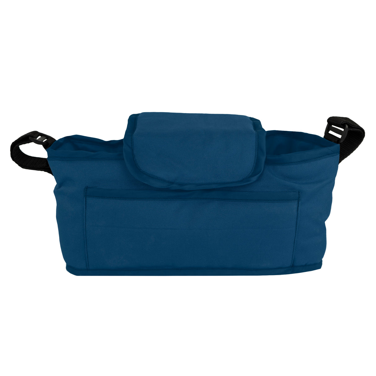 Sac caddy pour poussette d'animal en bleu marine, en tissu résistant, avec une poche avant et une fermeture à rabat pour un accès facile