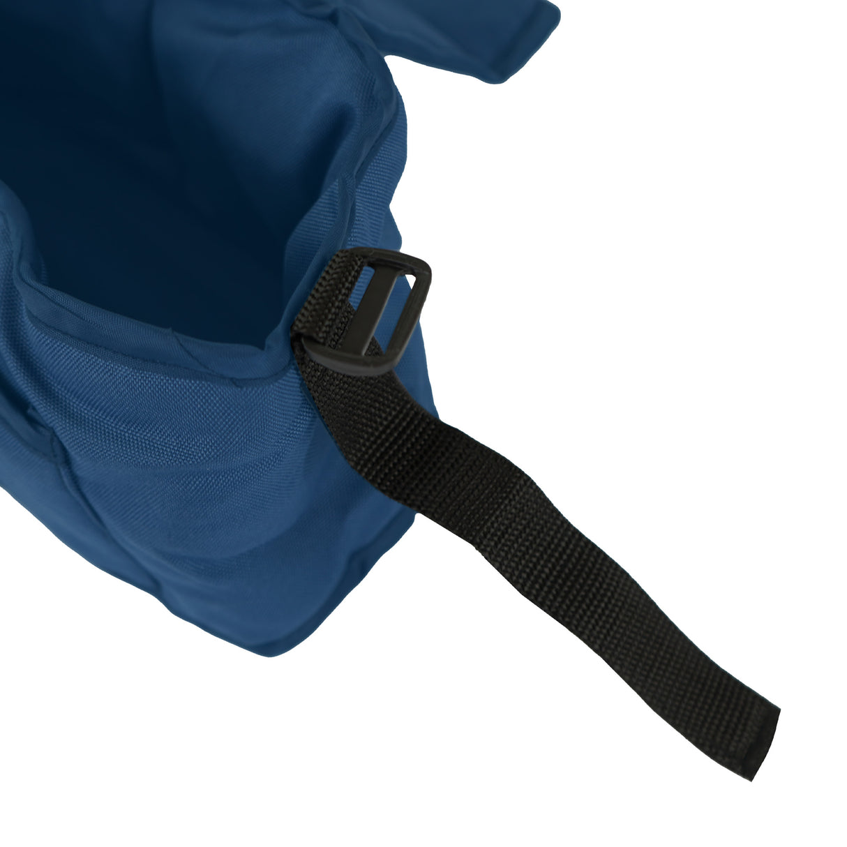 Sac caddy pour poussette d'animal en bleu marine, en tissu résistant avec une sangle noire pour un maintien sécurisé et pratique