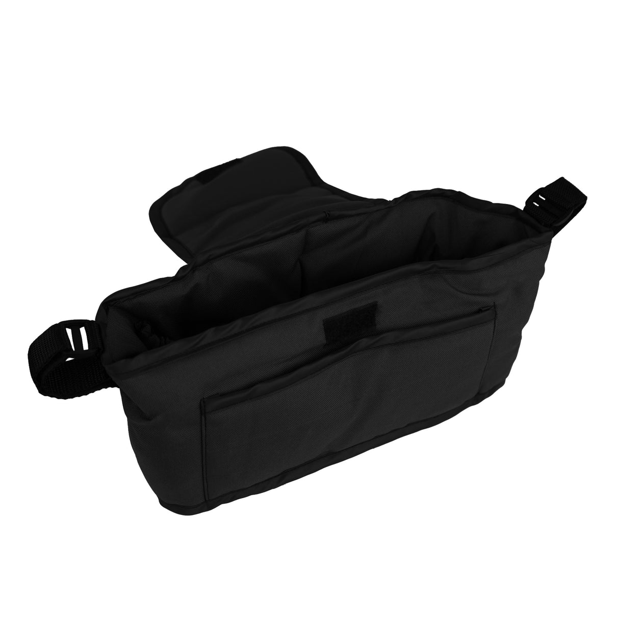 Sac caddy noir pour poussette d'animal, en tissu résistant, avec plusieurs compartiments et poignées ajustables pour un transport facile