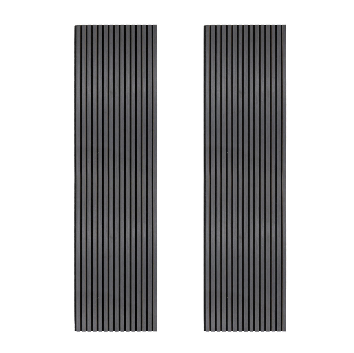 Panneaux lattes acoustiques muraux en gris anthracite, avec une texture lisse et des rainures verticales pour une absorption sonore efficace