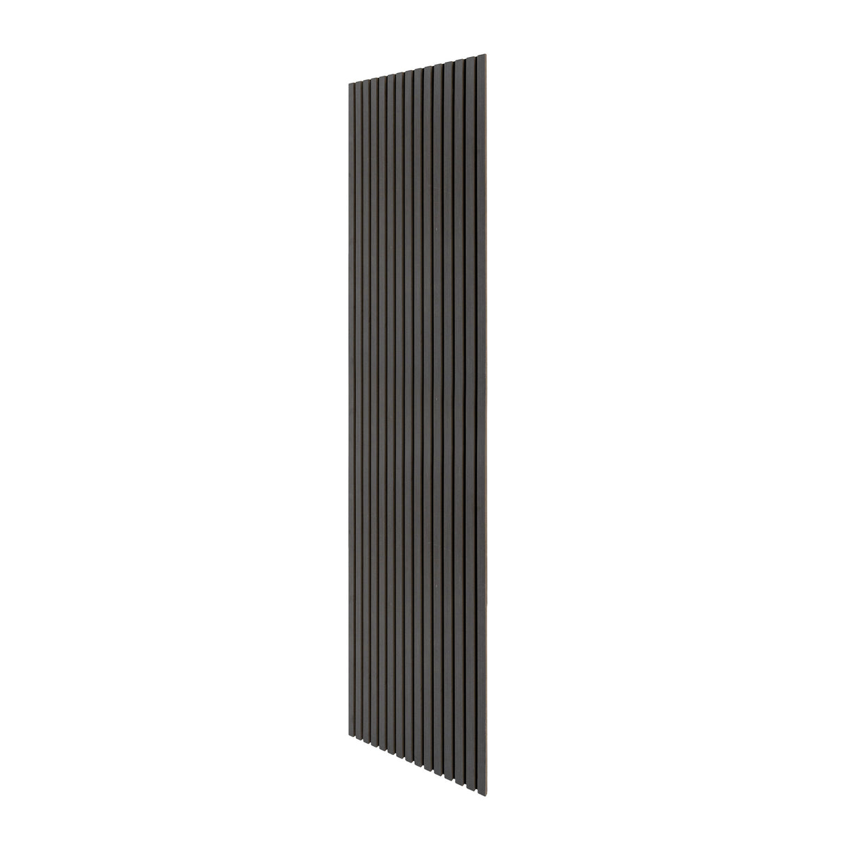 Panneaux lattes acoustiques muraux en gris anthracite, avec une texture lisse et des lignes verticales pour une décoration moderne