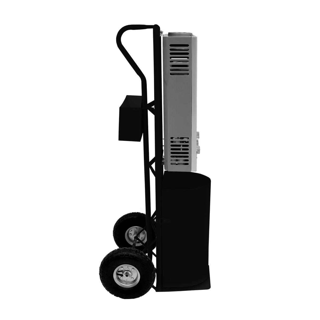 Douche de cheval portable deluxe en noir, avec châssis robuste, roues solides et réservoir cylindrique pour un transport facile