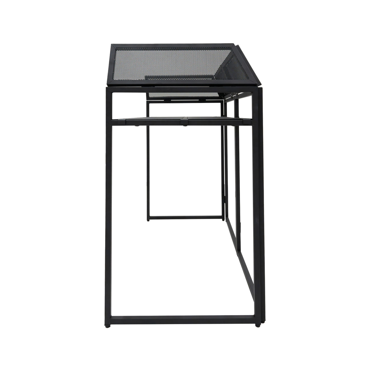 Stand DJ Premium en métal noir, design moderne avec surface en maille, offrant robustesse et élégance pour les performances musicales
