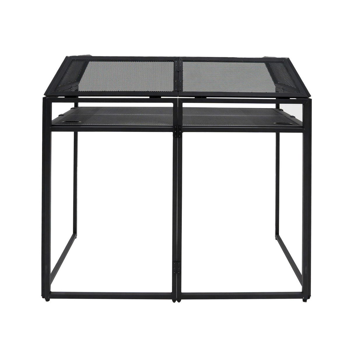 Stand DJ Premium en métal noir, avec une surface en treillis, offrant une structure robuste et moderne pour les performances musicales