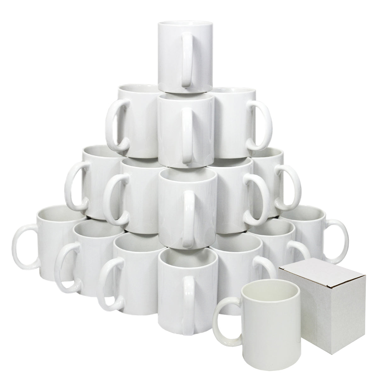 Lot de 36 tasses blanches en céramique, empilées avec une boîte et un ruban thermorésistant, idéal pour la sublimation