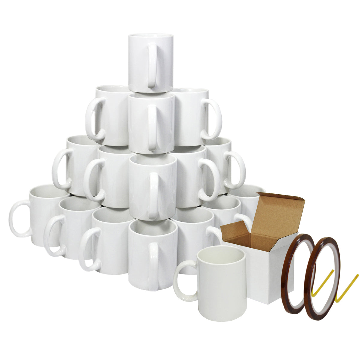 PixMax Lot de 72 Tasses de Sublimation, Boîtes et 2 Rubans Thermorésistant