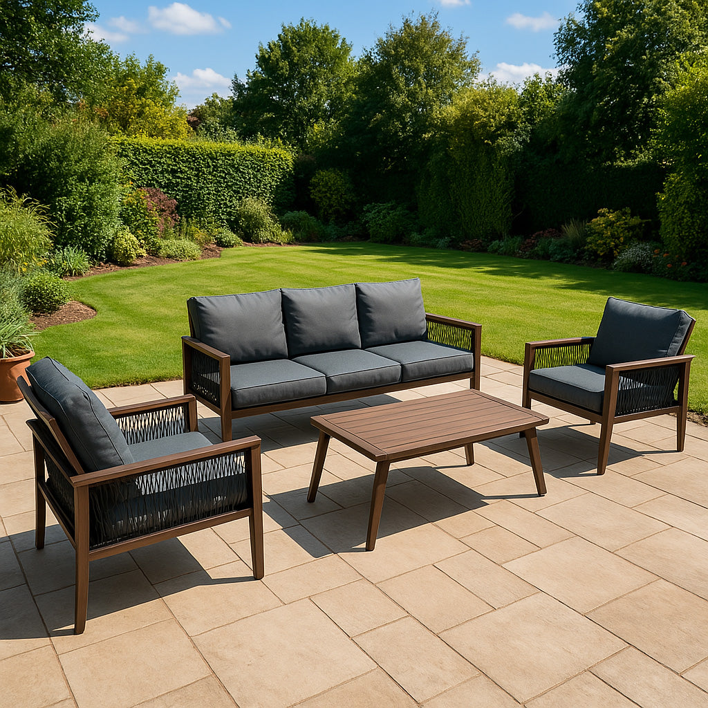 Ensemble de Salon de Jardin 4 Pièces en Aluminium - Effet Bois