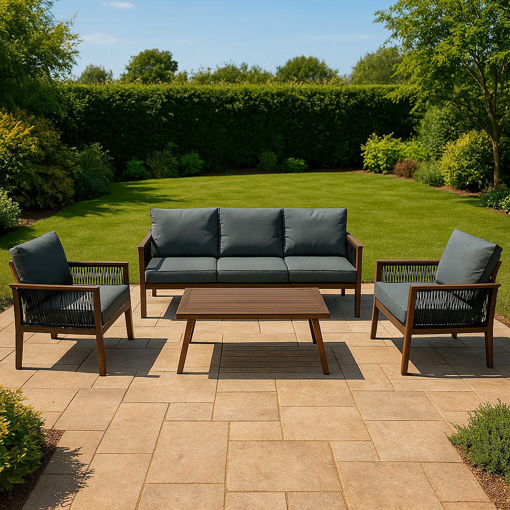 Ensemble de Salon de Jardin 4 Pièces en Aluminium - Effet Bois