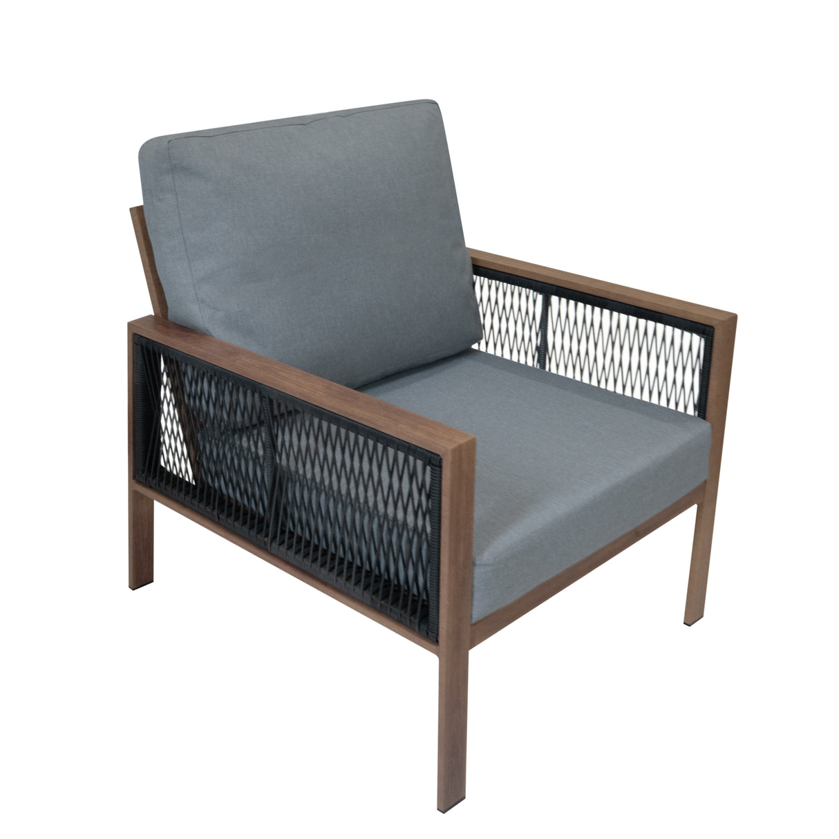 Ensemble de Salon de Jardin 4 Pièces en Aluminium - Effet Bois