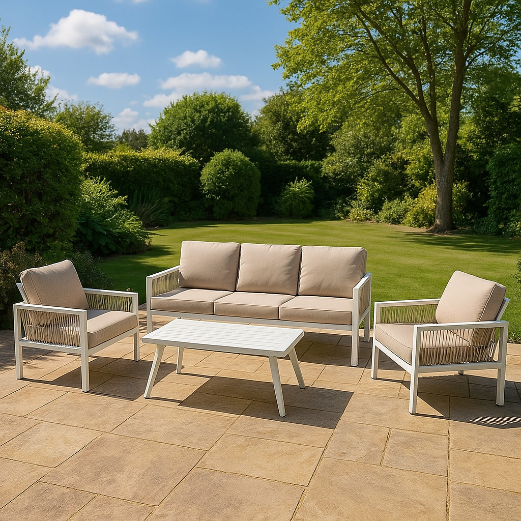 Ensemble de Salon de Jardin 4 Pièces en Aluminium - Blanc