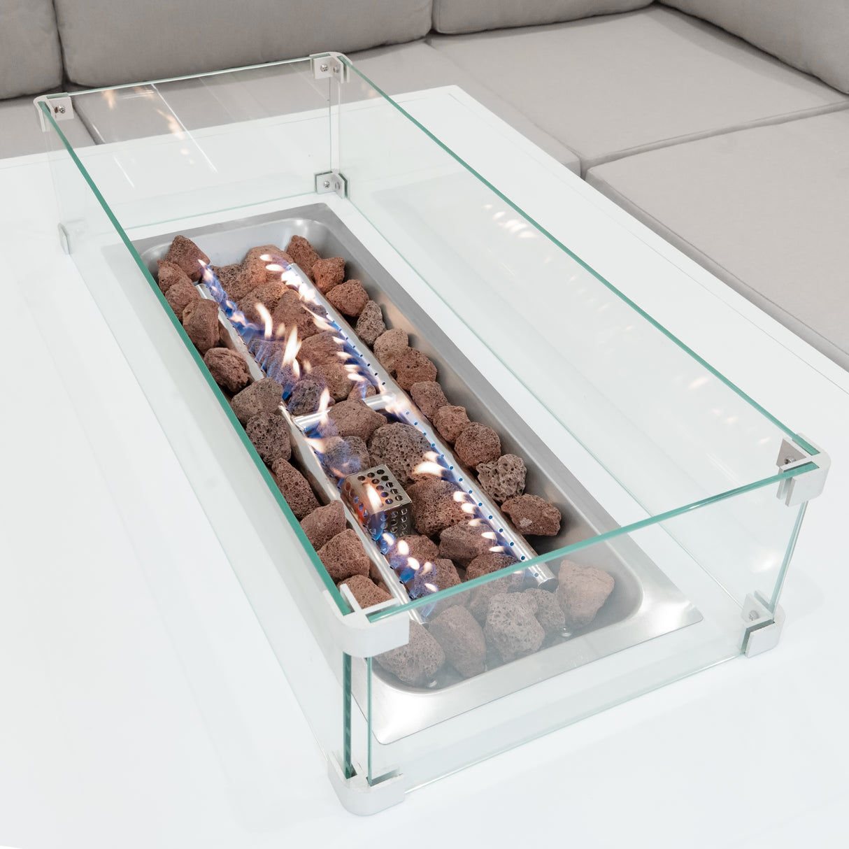 Salon de Jardin en Aluminium 8 Personnes & Table Foyer au Gaz - Blanc