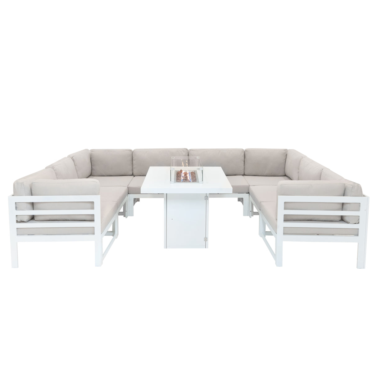 Salon de Jardin en Aluminium 8 Personnes & Table Foyer au Gaz - Blanc