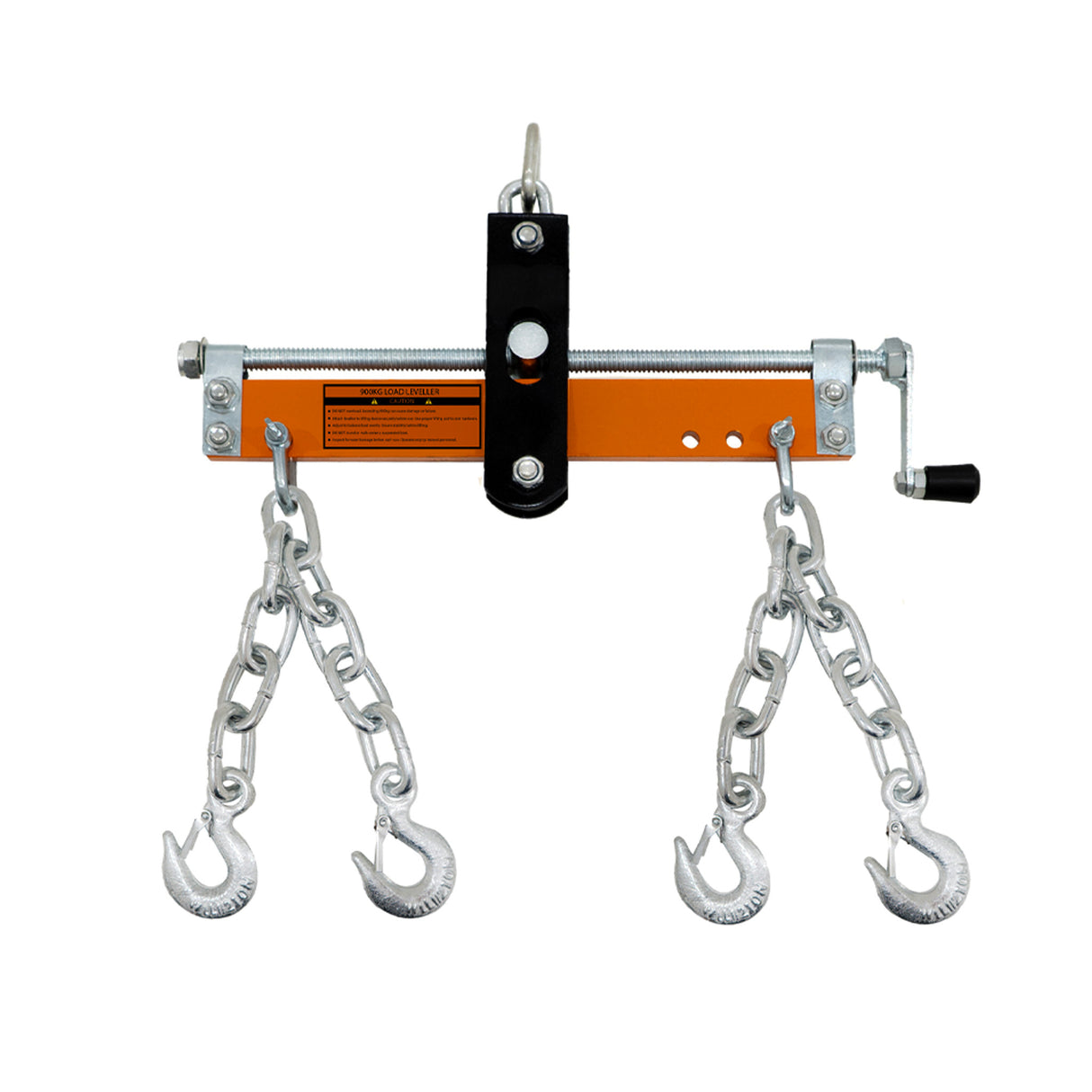 Grue de moteur 1T avec équilibreur de charge, structure métallique orange et noire, chaînes argentées avec crochets robustes