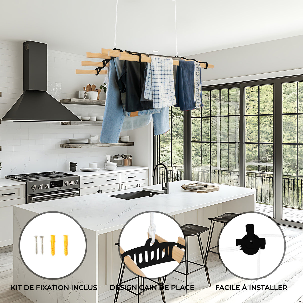 Étendoir à Linge Suspendu de 0,9 m - Noir