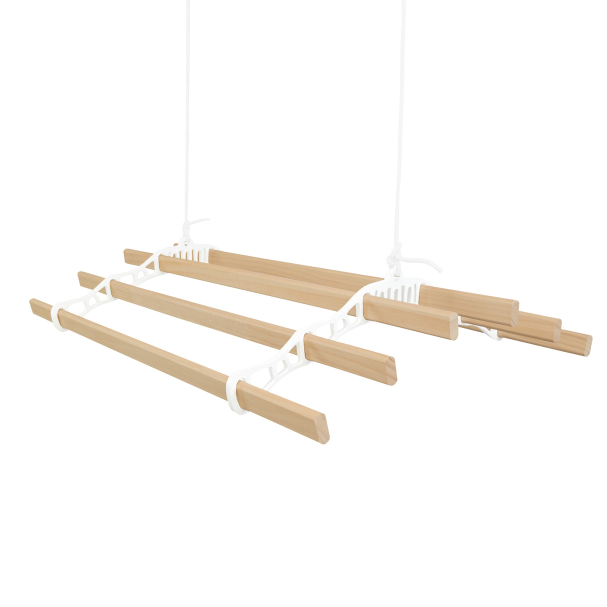 Étendoir à linge suspendu de 0,9 m, structure en bois clair, barres blanches, design pratique et moderne pour un séchage efficace