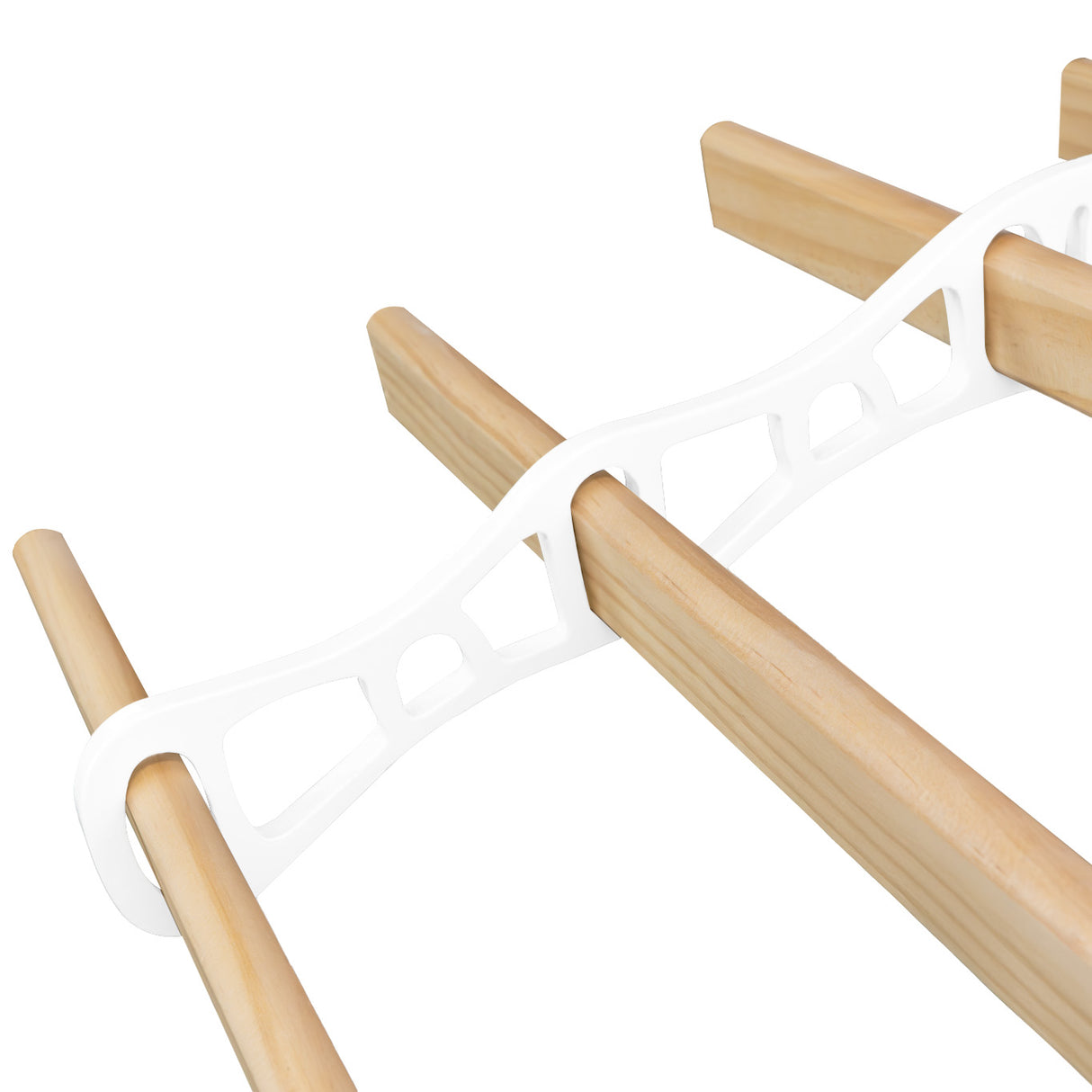 Étendoir à linge suspendu de 0,9 m, structure blanche en plastique, barres en bois naturel, design moderne et fonctionnel