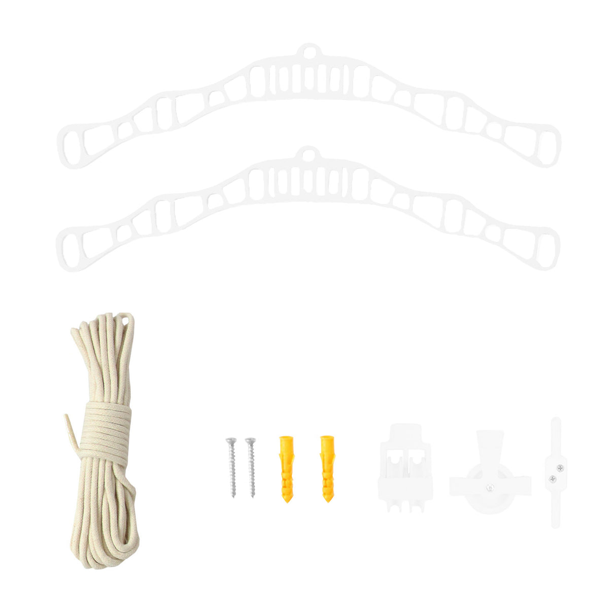 Étendoir à linge suspendu blanc de 0,9 m avec cordes, fixations et accessoires, idéal pour un séchage efficace à l'intérieur ou à l'extérieur