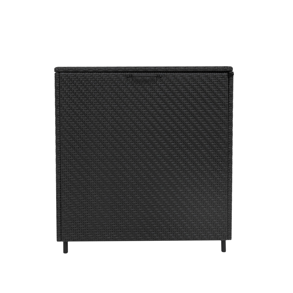 Coffre de rangement d'extérieur en rotin noir, 700 L, avec texture tissée et design moderne, idéal pour le stockage extérieur
