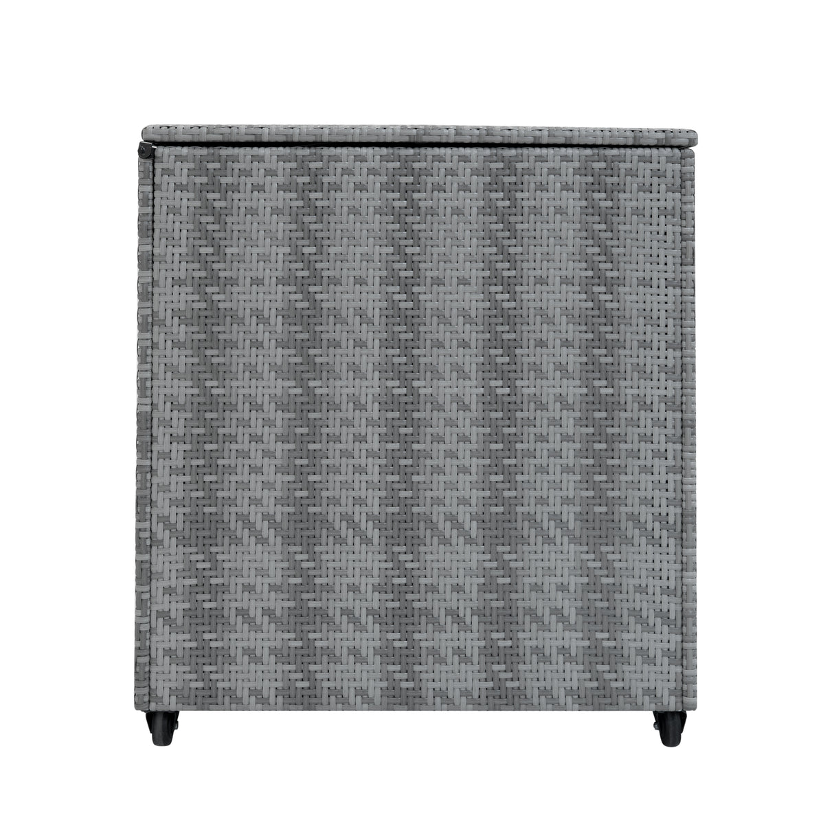 Coffre de rangement d'extérieur en rotin gris, texture tissée, design carré, idéal pour le stockage en extérieur, 700 L