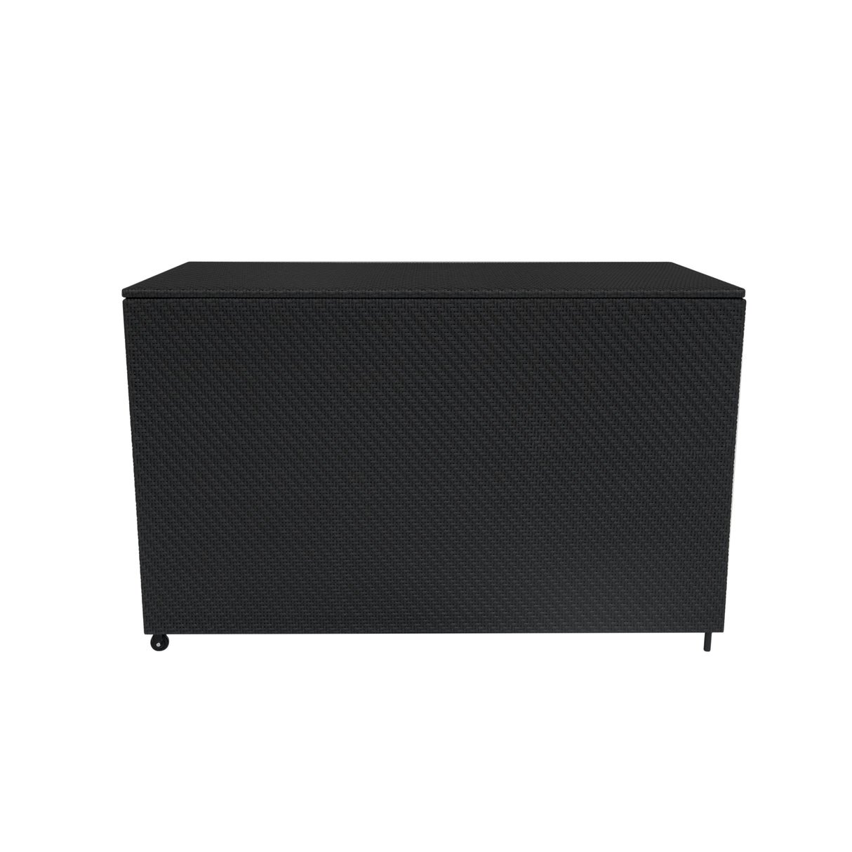 Coffre de rangement d'extérieur en rotin noir, design élégant, texture tissée, grande capacité de 996 L, idéal pour le jardin