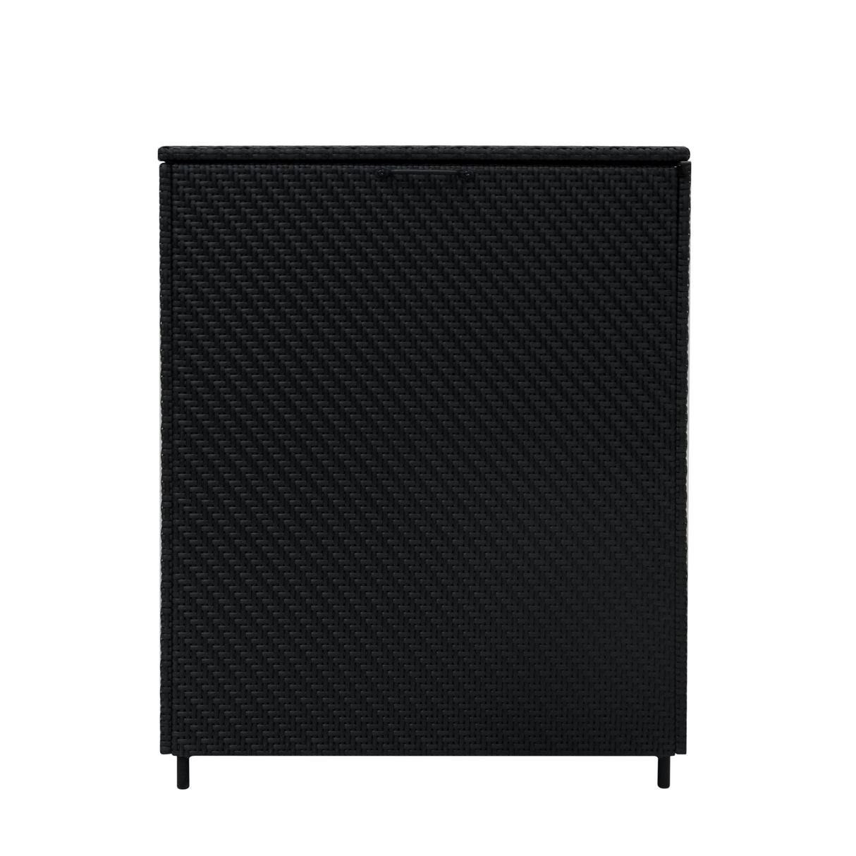 Coffre de rangement d'extérieur en rotin noir, design élégant, texture tissée, capacité de 996 L, parfait pour le stockage en extérieur
