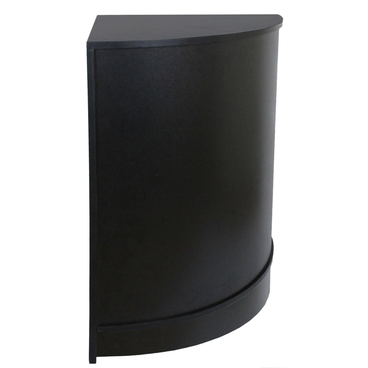 Vitrine de coin noire en MDF, finition lisse, design moderne et épuré, idéale pour exposer des produits dans un espace compact