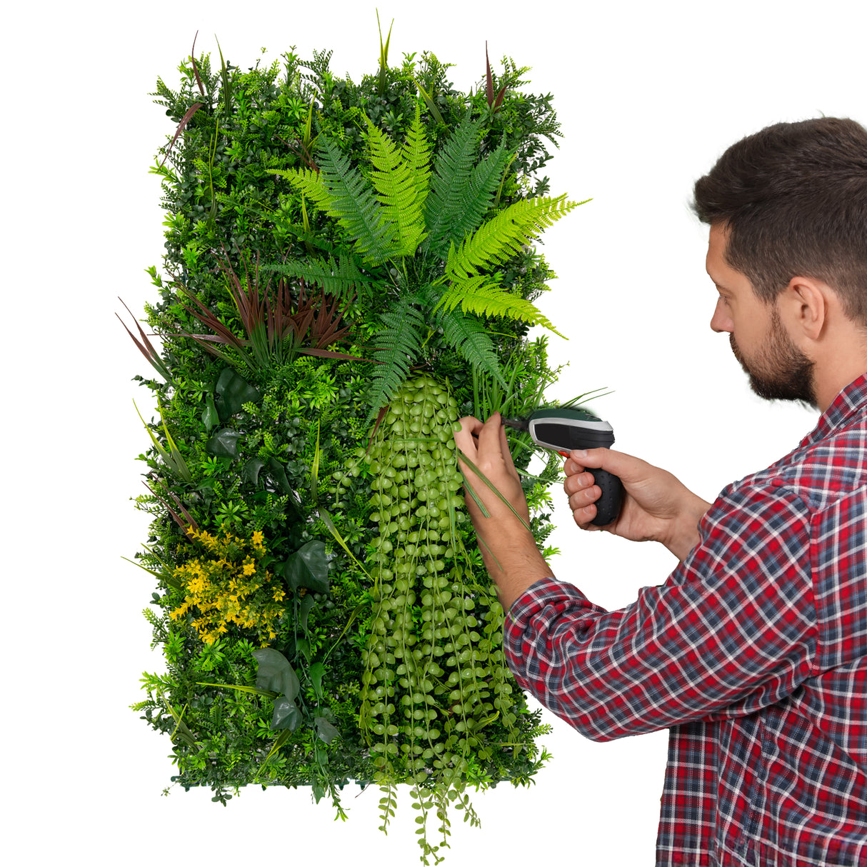 Panneaux muraux végétaux artificiels de 50 x 100 cm, avec feuillage vert, textures variées et détails réalistes, ajoutant une touche naturelle à votre décor
