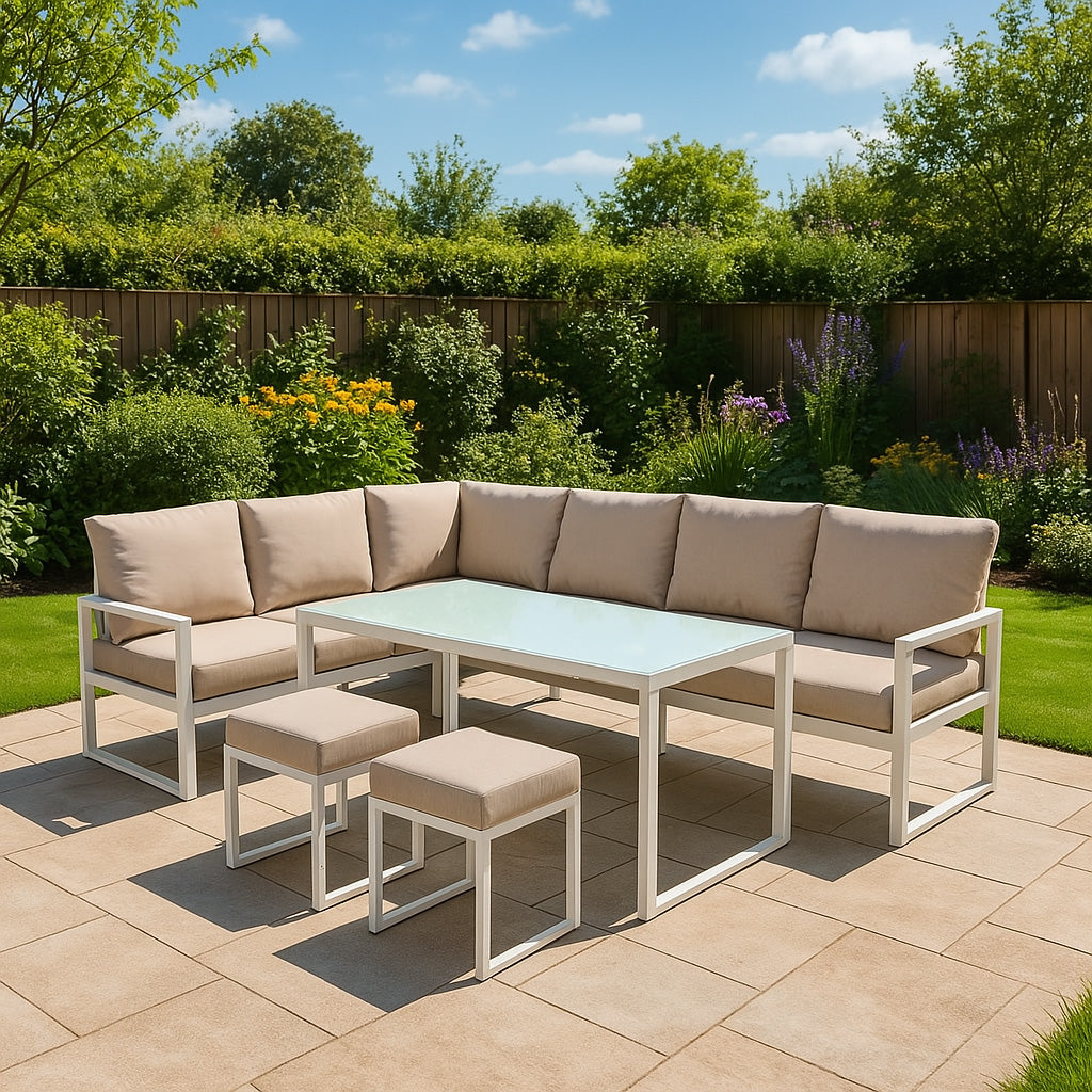 Ensemble de Salon de Jardin 5 Pièces en Aluminium – Blanc