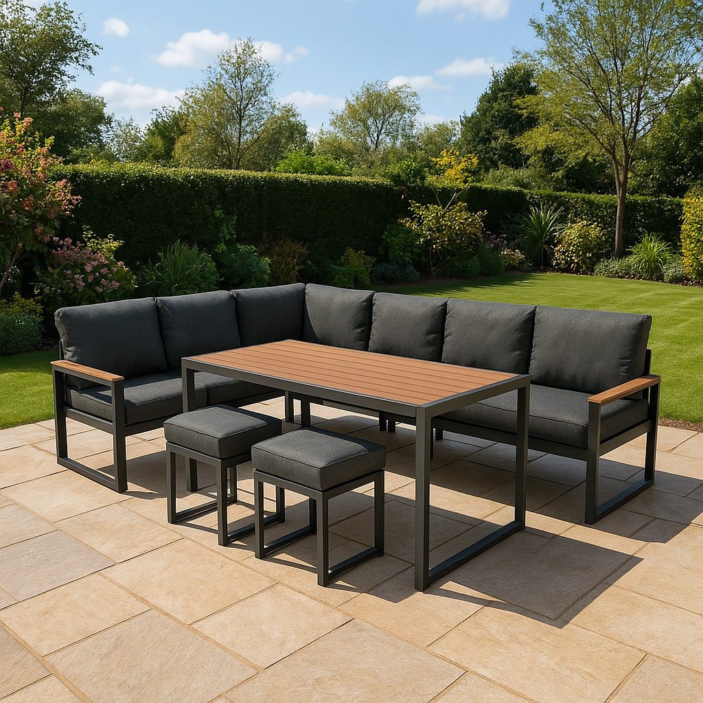 Ensemble de Salon de Jardin 5 Pièces en Aluminium – Effet Bois