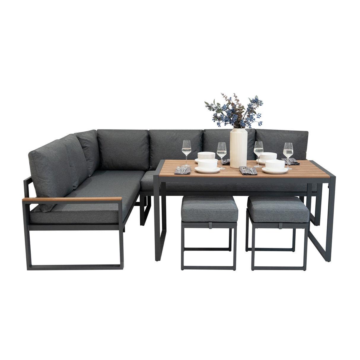 Ensemble de Salon de Jardin 5 Pièces en Aluminium – Effet Bois