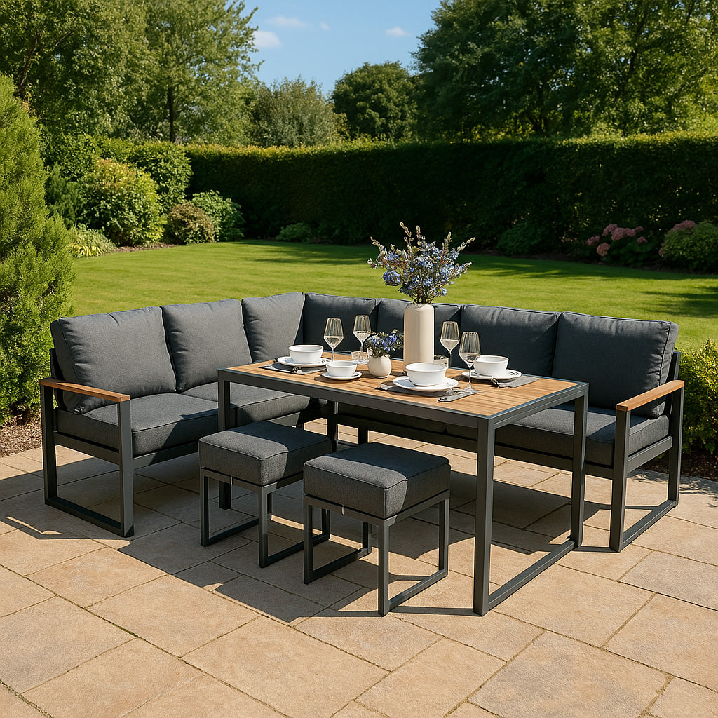 Ensemble de Salon de Jardin 5 Pièces en Aluminium – Effet Bois