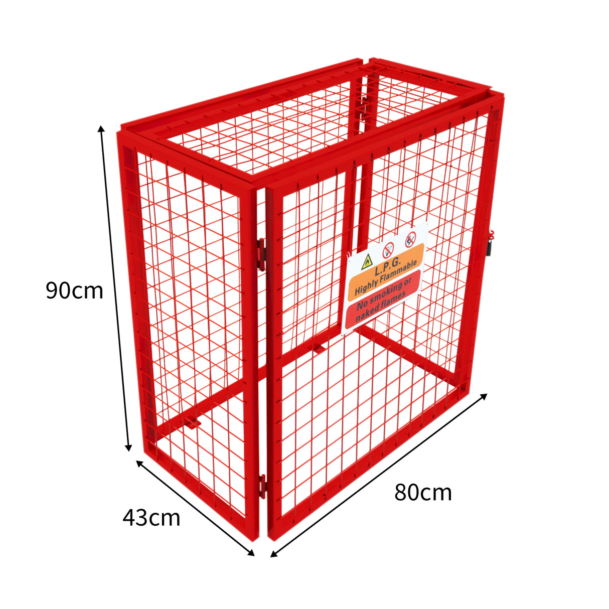Cage métallique rouge pour bouteilles de gaz, dimensions 90 x 80 x 43 cm, avec une structure en treillis et une finition lisse