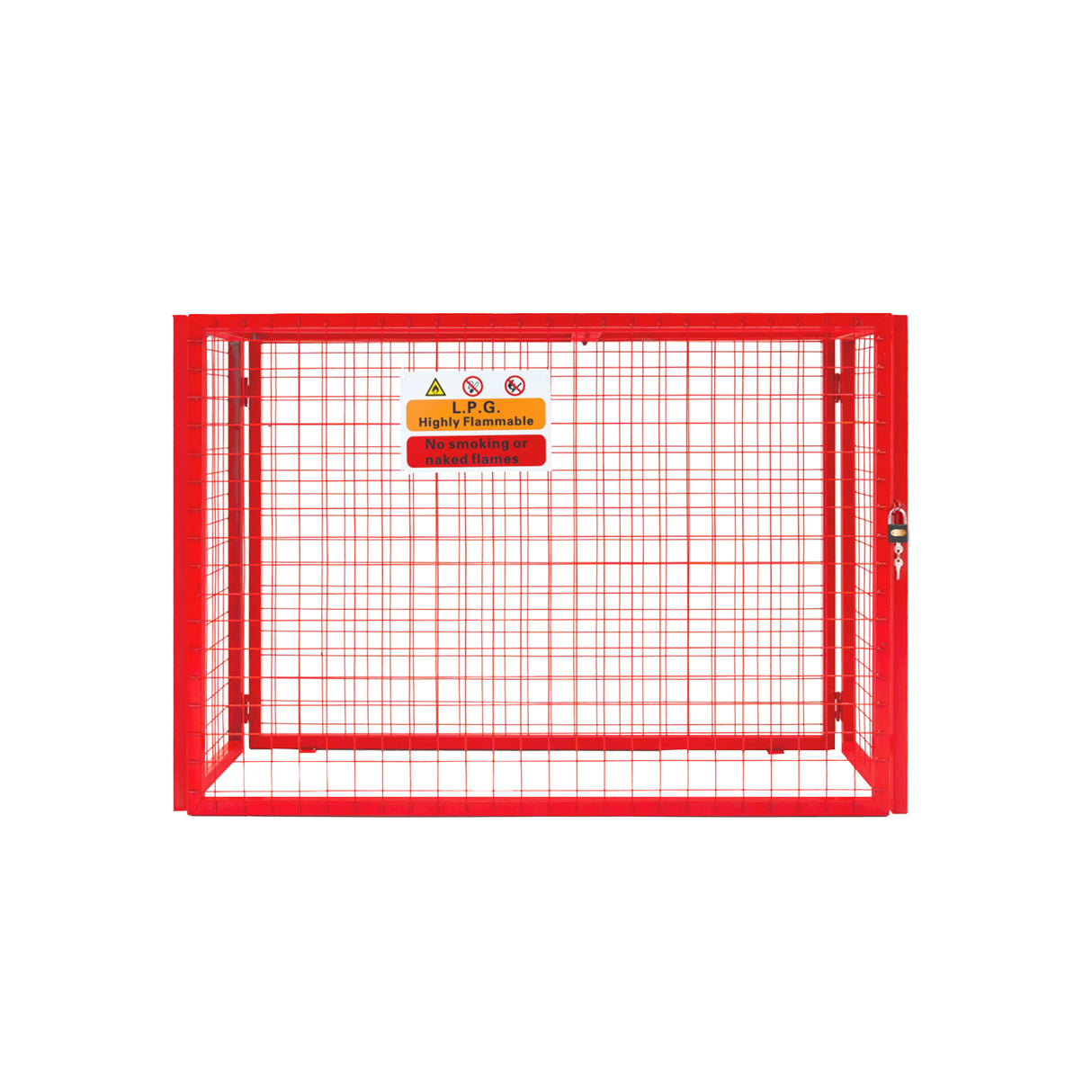 Cage métallique rouge pour bouteilles de gaz, dimensions 100 x 140 x 50 cm, avec grille en métal et serrure sécurisée