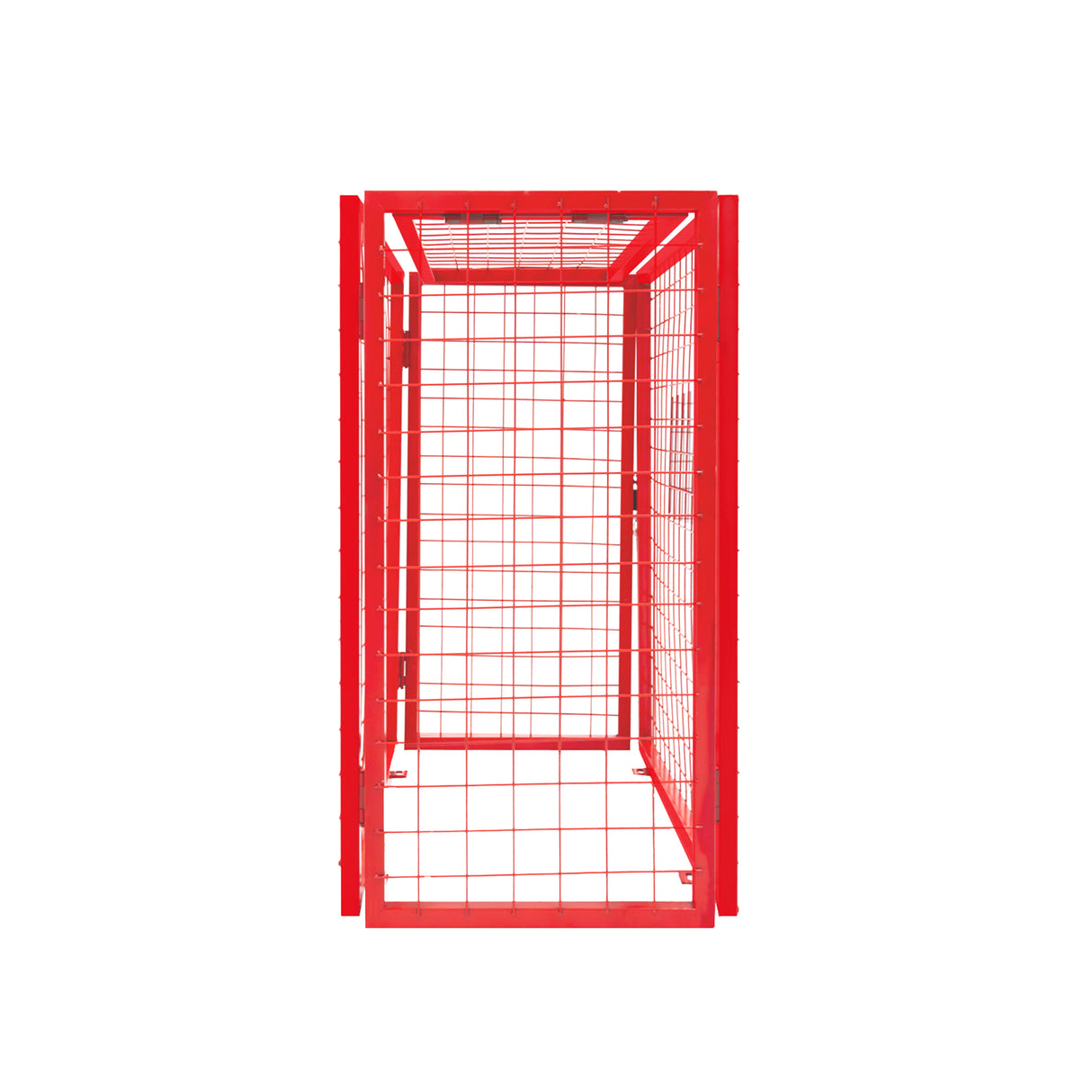 Cage métallique rouge pour bouteilles de gaz, dimensions 100 x 140 x 50 cm, avec une structure en treillis robuste et ouverte