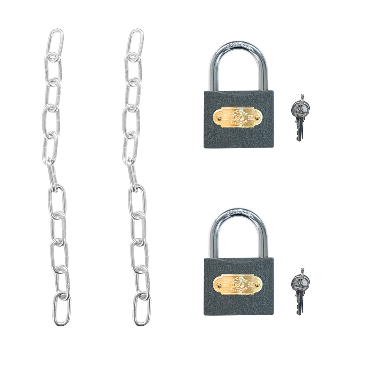Cadenas en métal avec clés, chaînes en acier, finition brillante, idéal pour sécuriser des objets lourds ou des espaces extérieurs