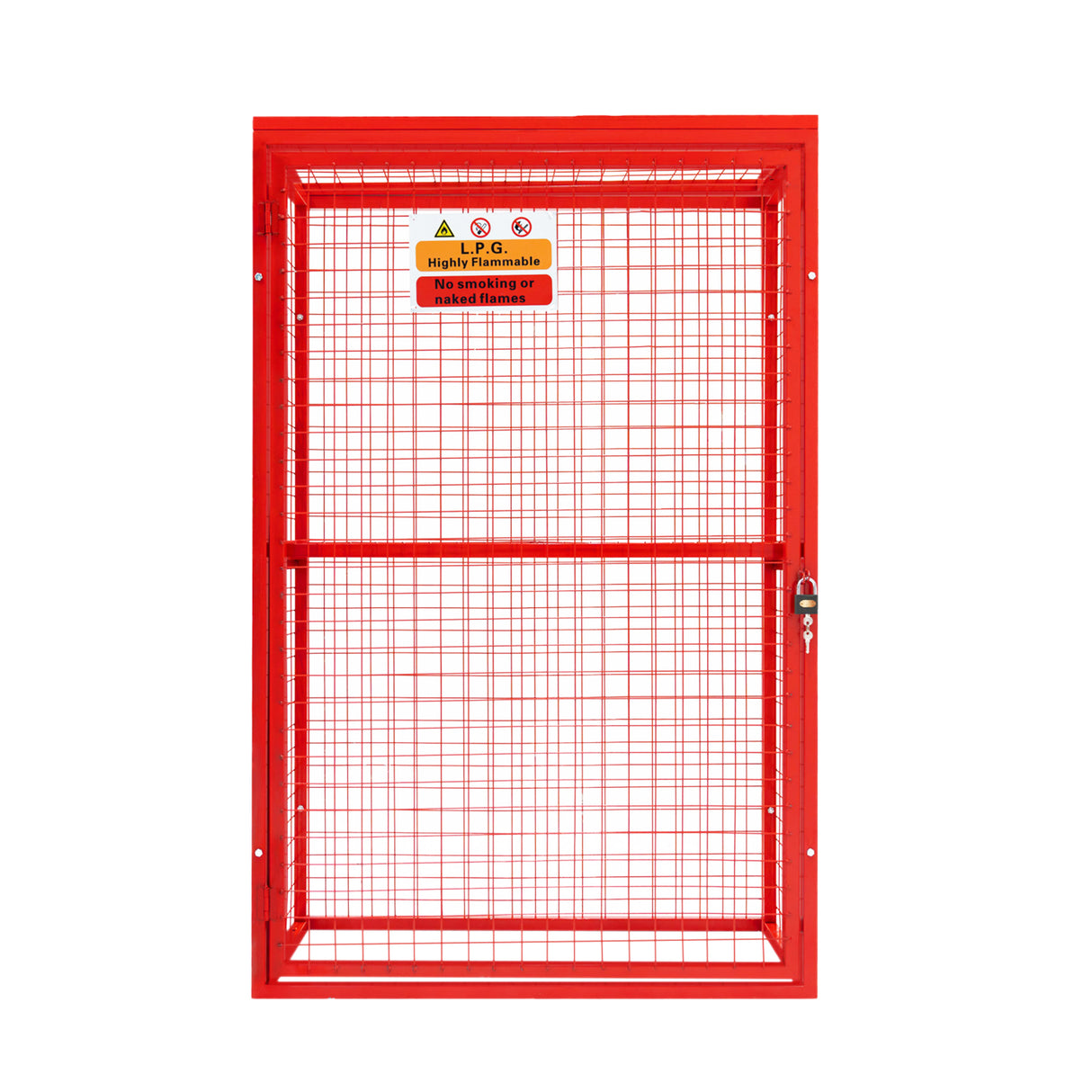 Cage métallique rouge pour bouteilles de gaz, dimensions 181 x 160 x 57 cm, avec grille en métal et serrure sécurisée