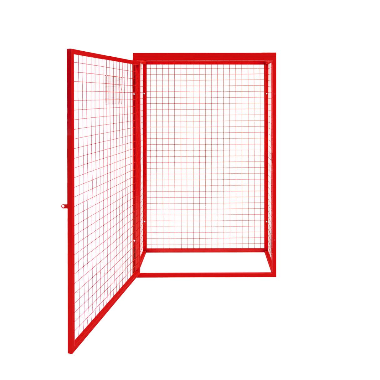 Cage métallique rouge pour bouteilles de gaz, dimensions 181 x 160 x 57 cm, avec une structure en grillage et une finition lisse