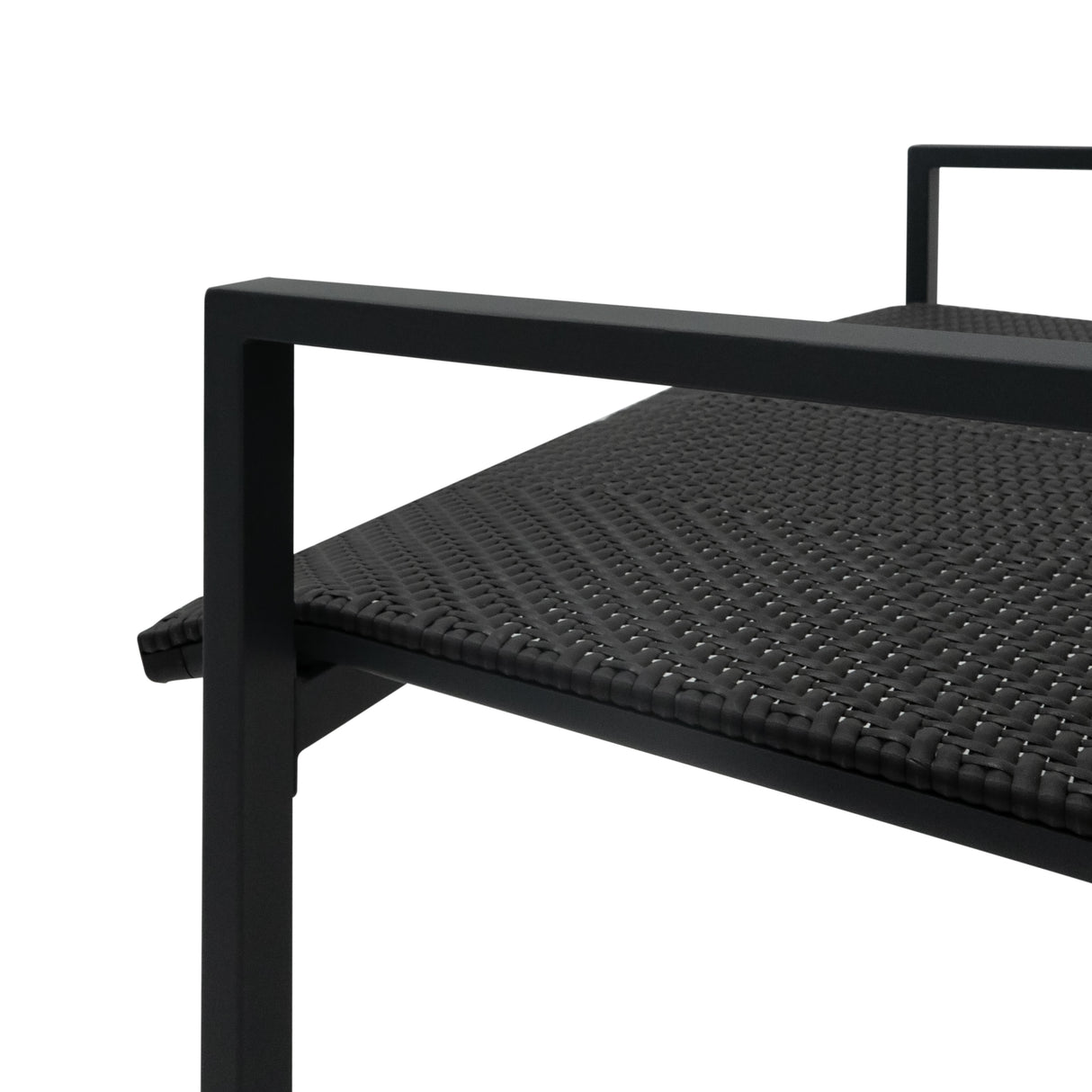Ensemble de salon de terrasse 4 pièces en rotin noir, avec des coussins confortables et une finition tissée élégante, parfait pour l'extérieur