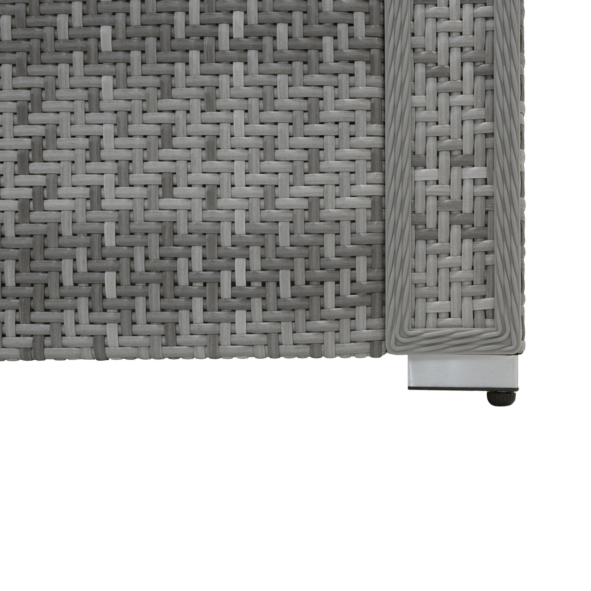 Salon de jardin modulaire en rotin gris, tissage élégant, texture douce, cadre robuste, idéal pour un espace extérieur moderne