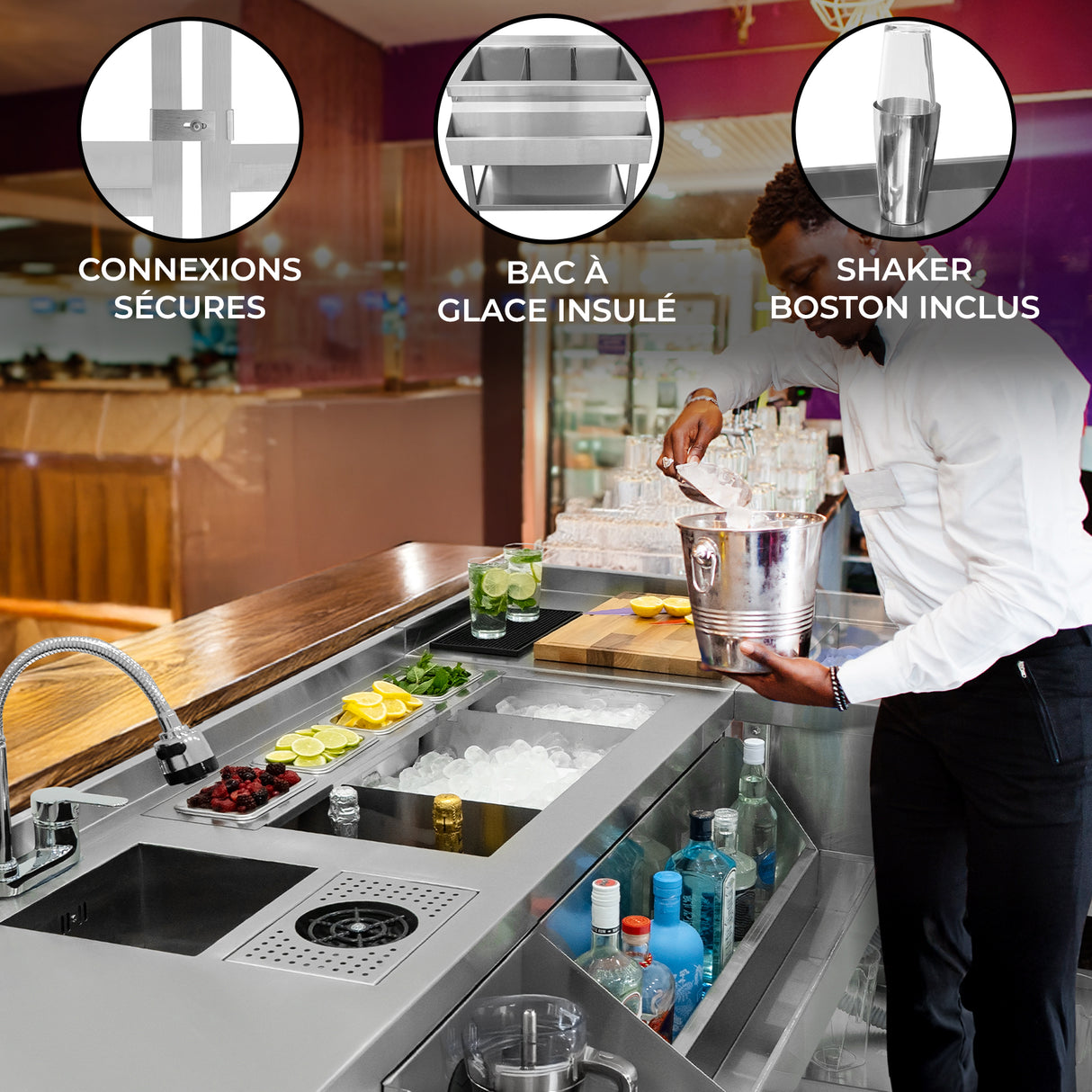 Bar à Cocktails Modulaire Deluxe avec Bac de Glace