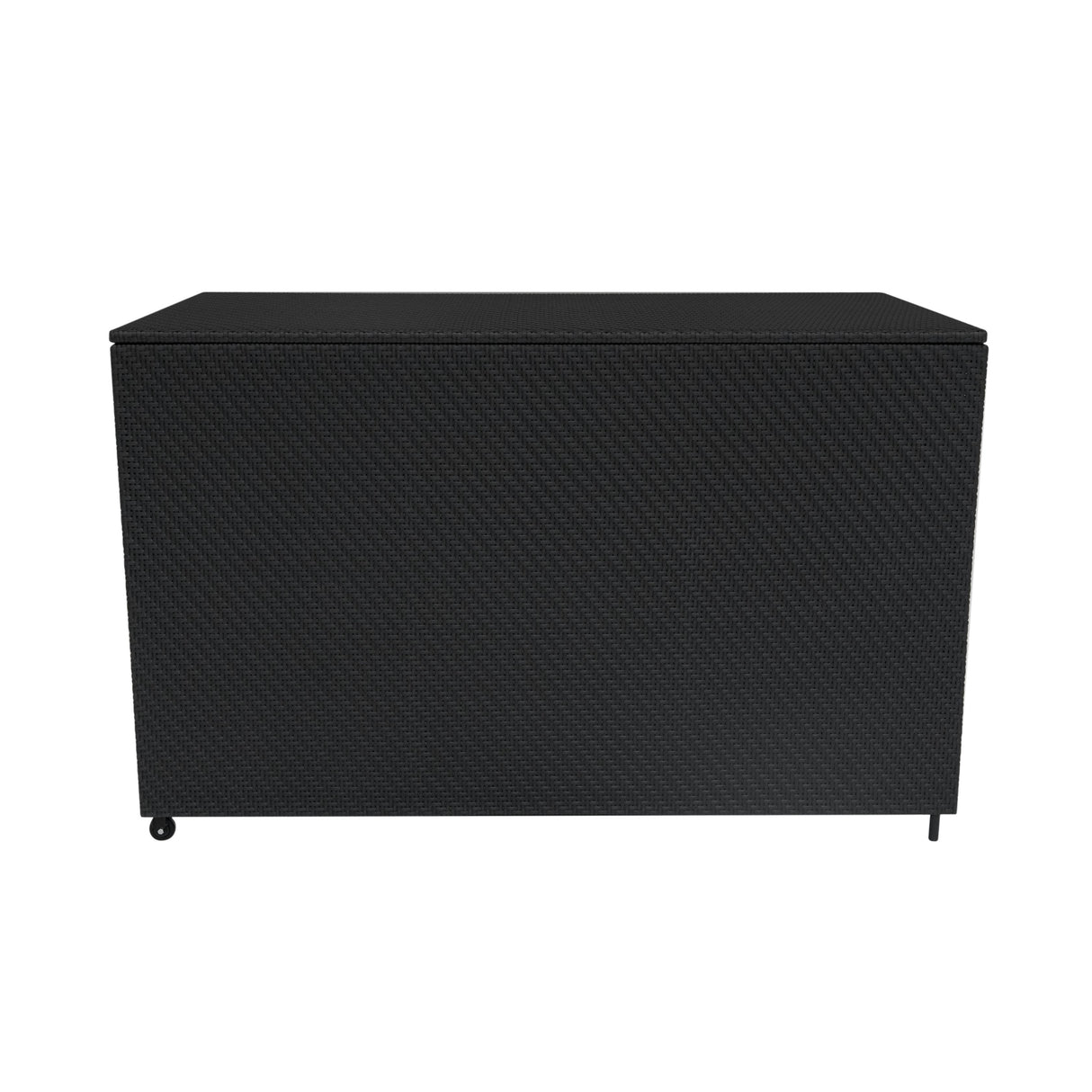 Coffre de rangement en rotin noir tissé, design moderne, finition texturée, idéal pour le salon de jardin modulaire de 6 pièces