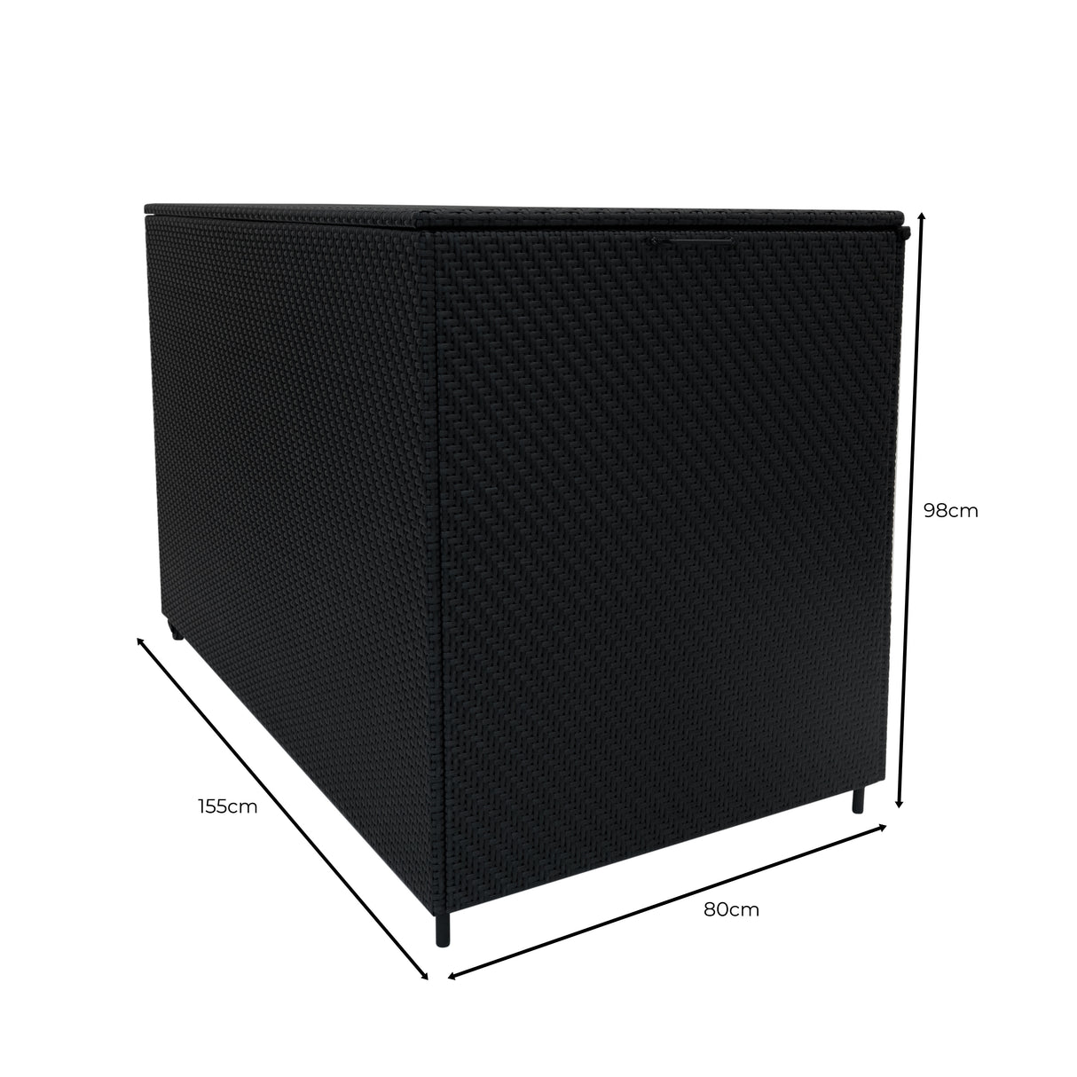 Coffre de rangement modulaire en rotin noir, dimensions 155x80x98 cm, texture tissée, design élégant et moderne pour le jardin